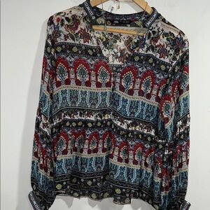 Zara shirt peasant style small Women's Multicolor Bohemian Top viscose
